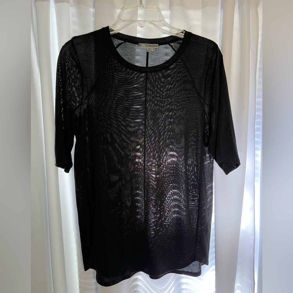 VINCE Black Short Sleeve Sheer Top Sz S